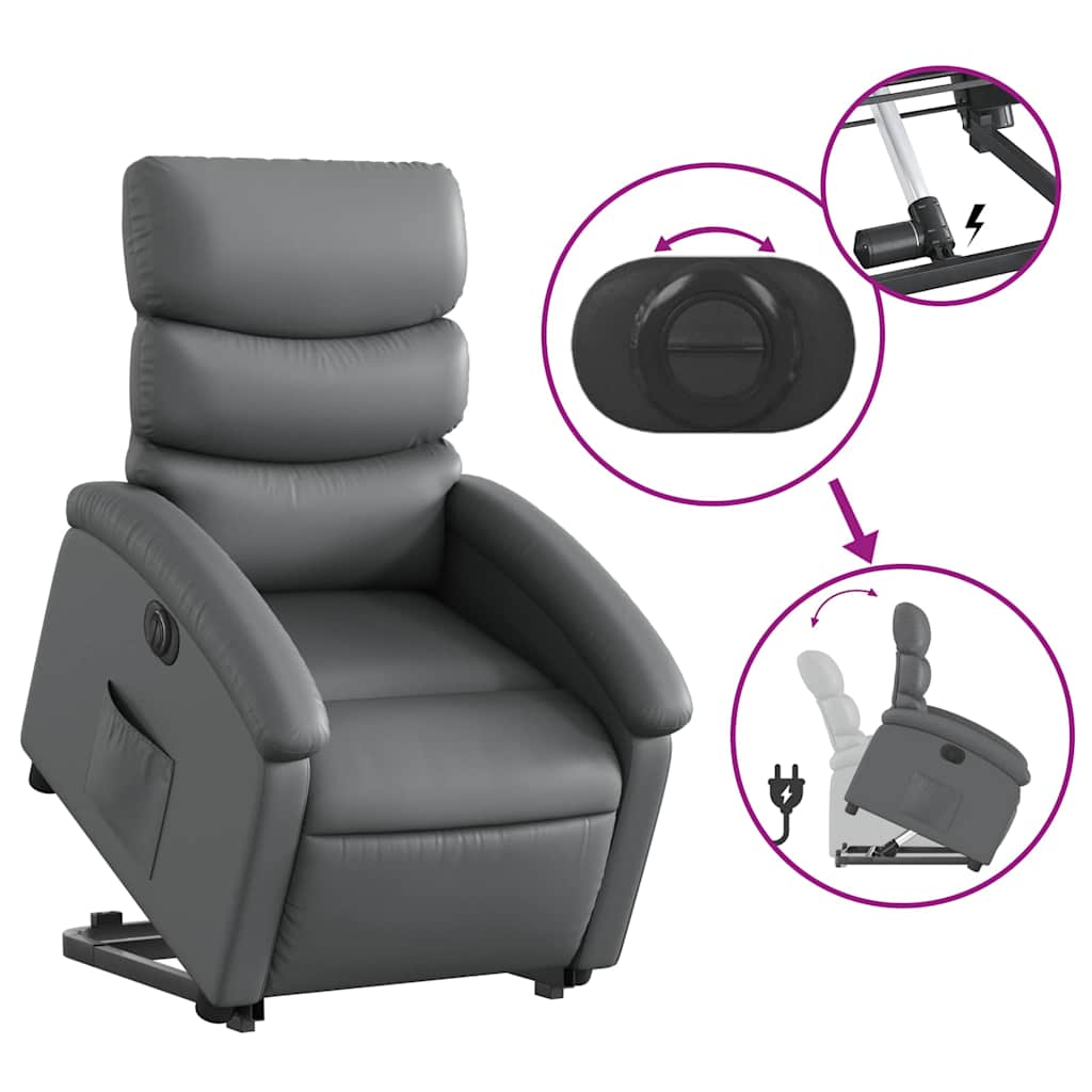 eldrevet løftestol kunstlæder grå