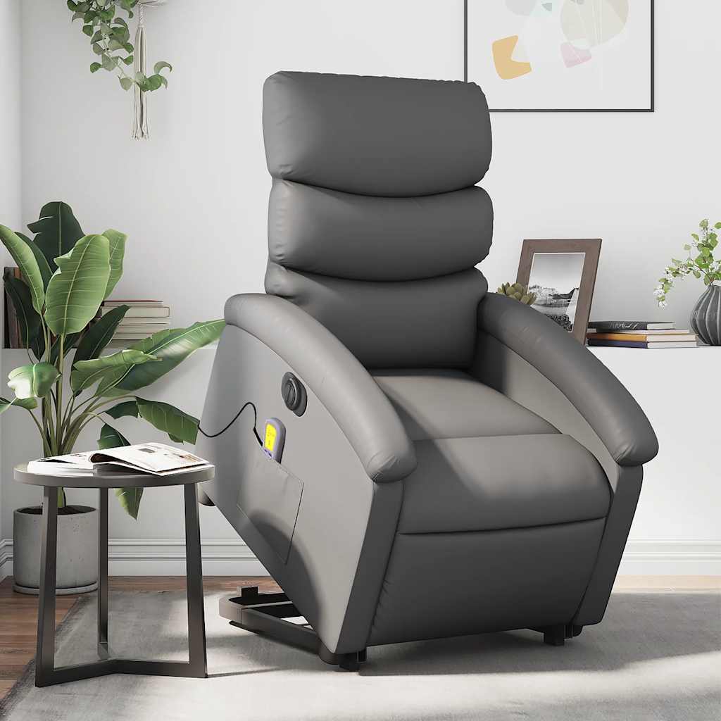 massagestol med løftefunktion kunstlæder grå