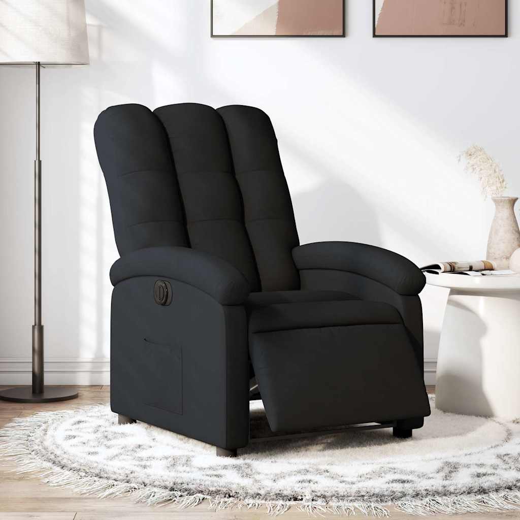 eldrevet lænestol stof sort