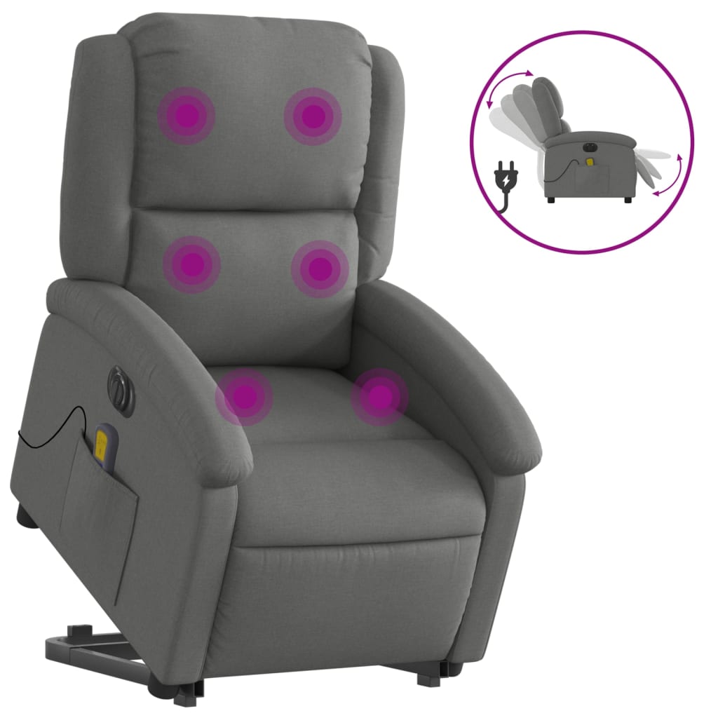 elektrisk massagestol med løftefunktion stof mørkegrå
