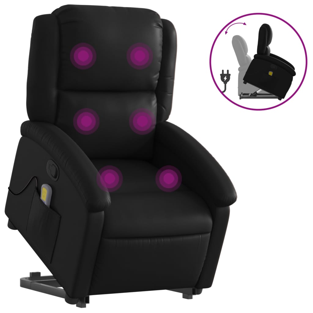 løftestol med massagefunktion kunstlæder sort