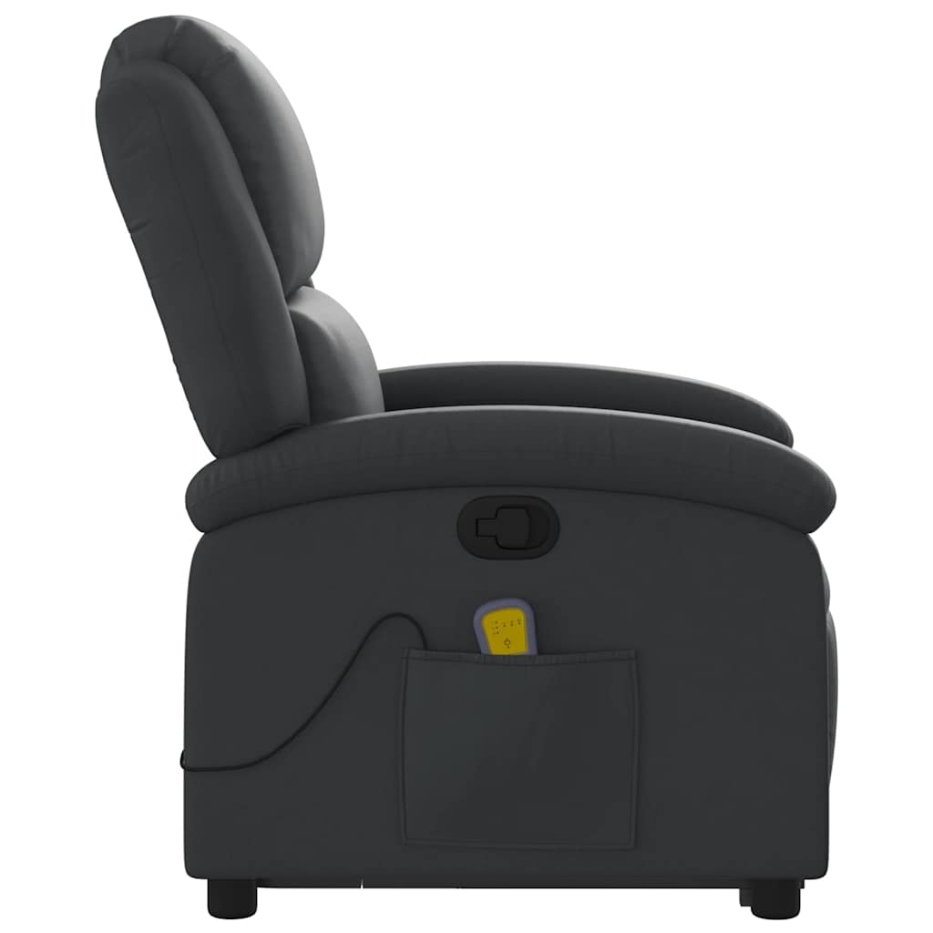massagestol med løftefunktion ægte læder sort