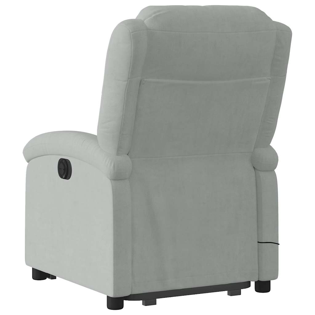 massagestol med løftefunktion velour lysegrå