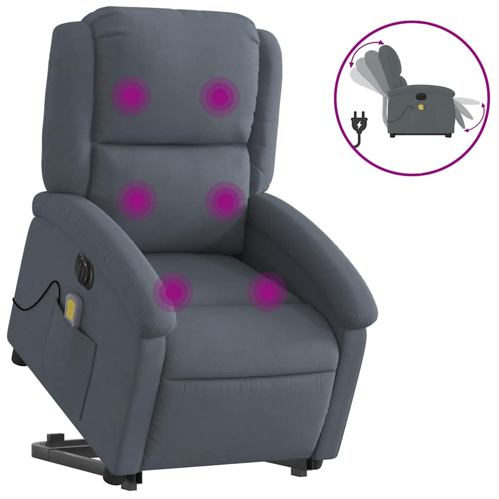 massagestol med løftefunktion velour mørkegrå