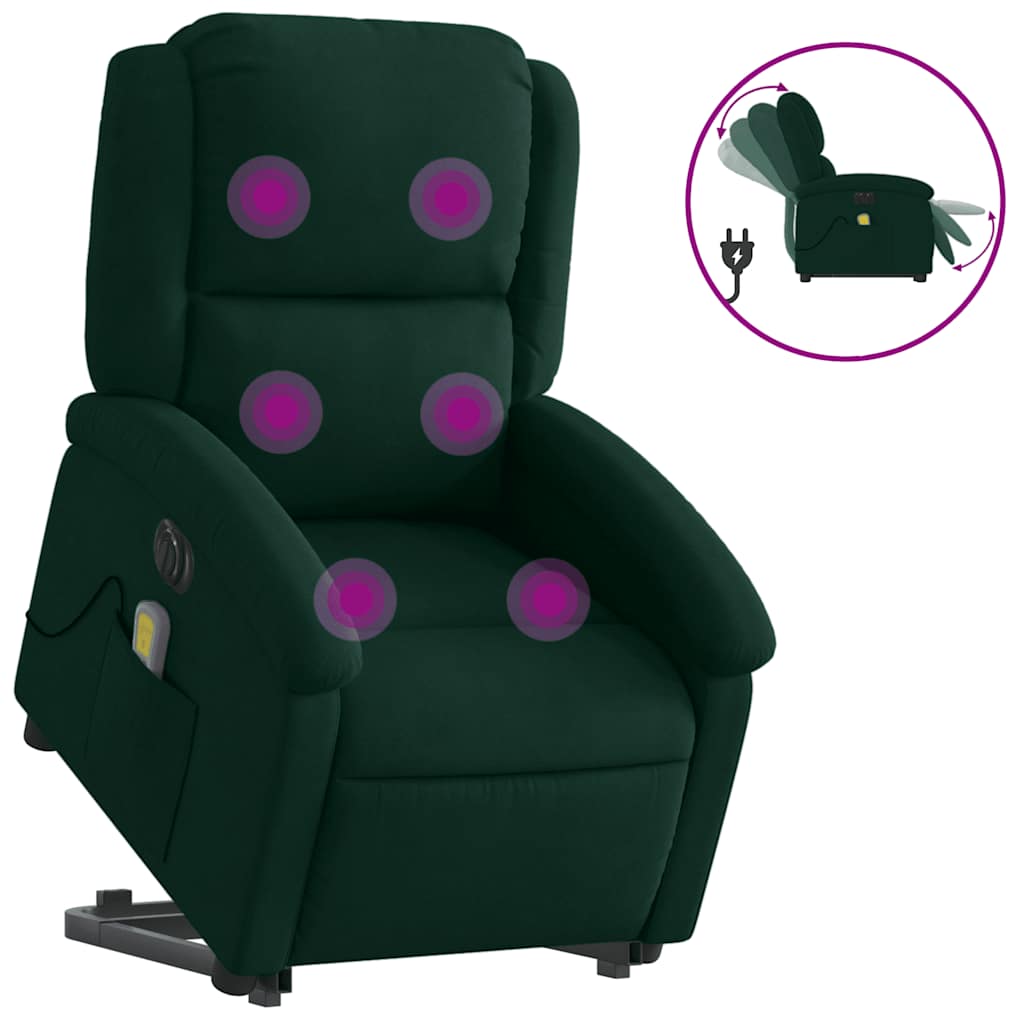 massagestol med løftefunktion velour mørkegrøn