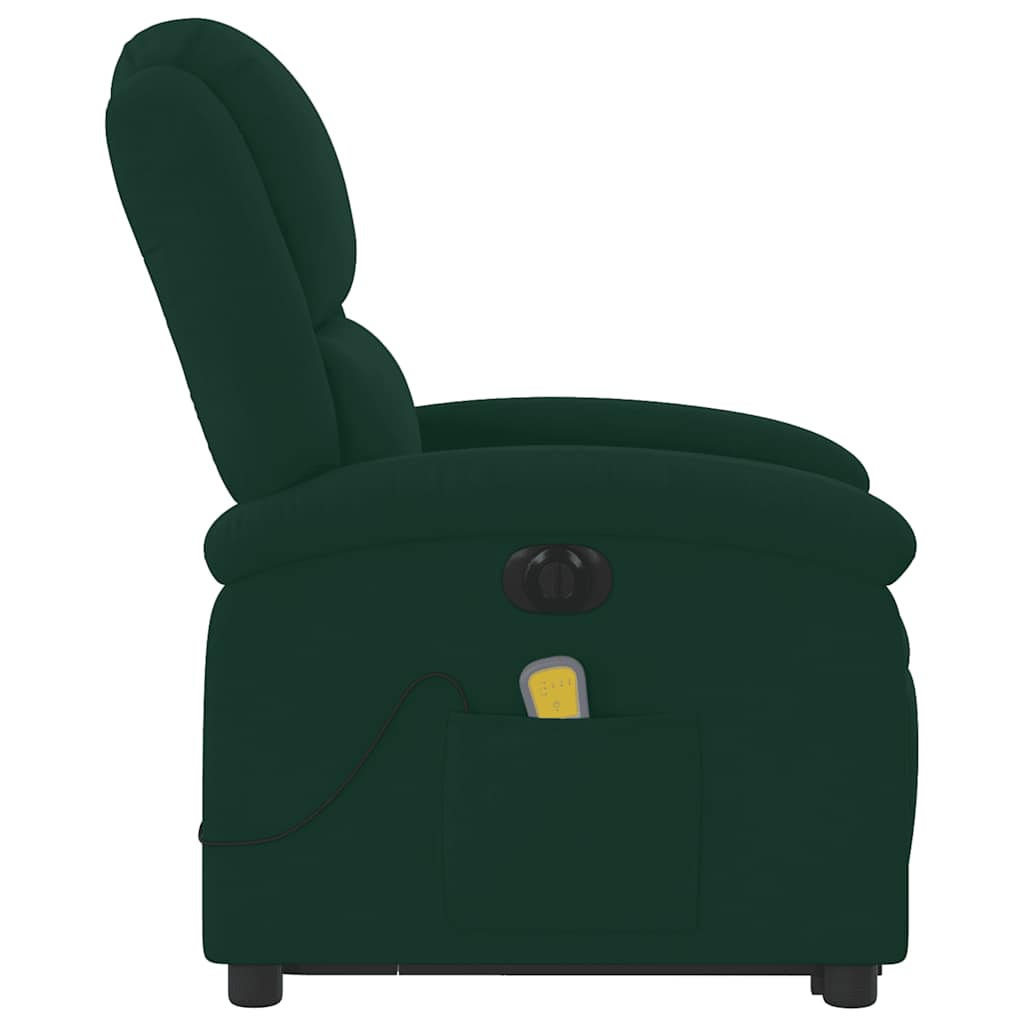 massagestol med løftefunktion velour mørkegrøn