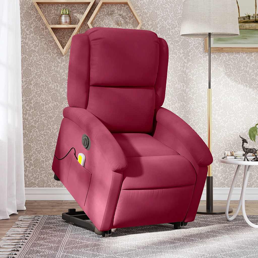 massagestol med løftefunktion velour vinrød