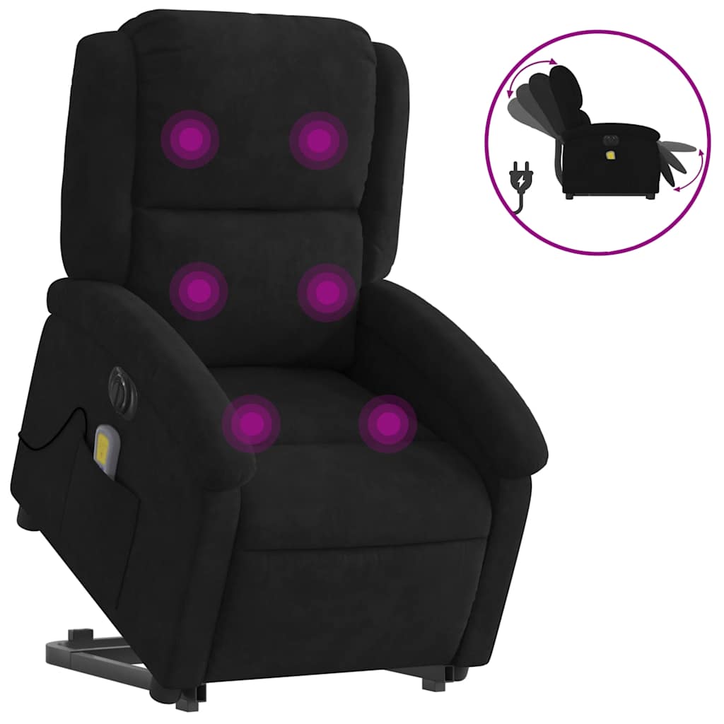 massagestol med løftefunktion velour sort