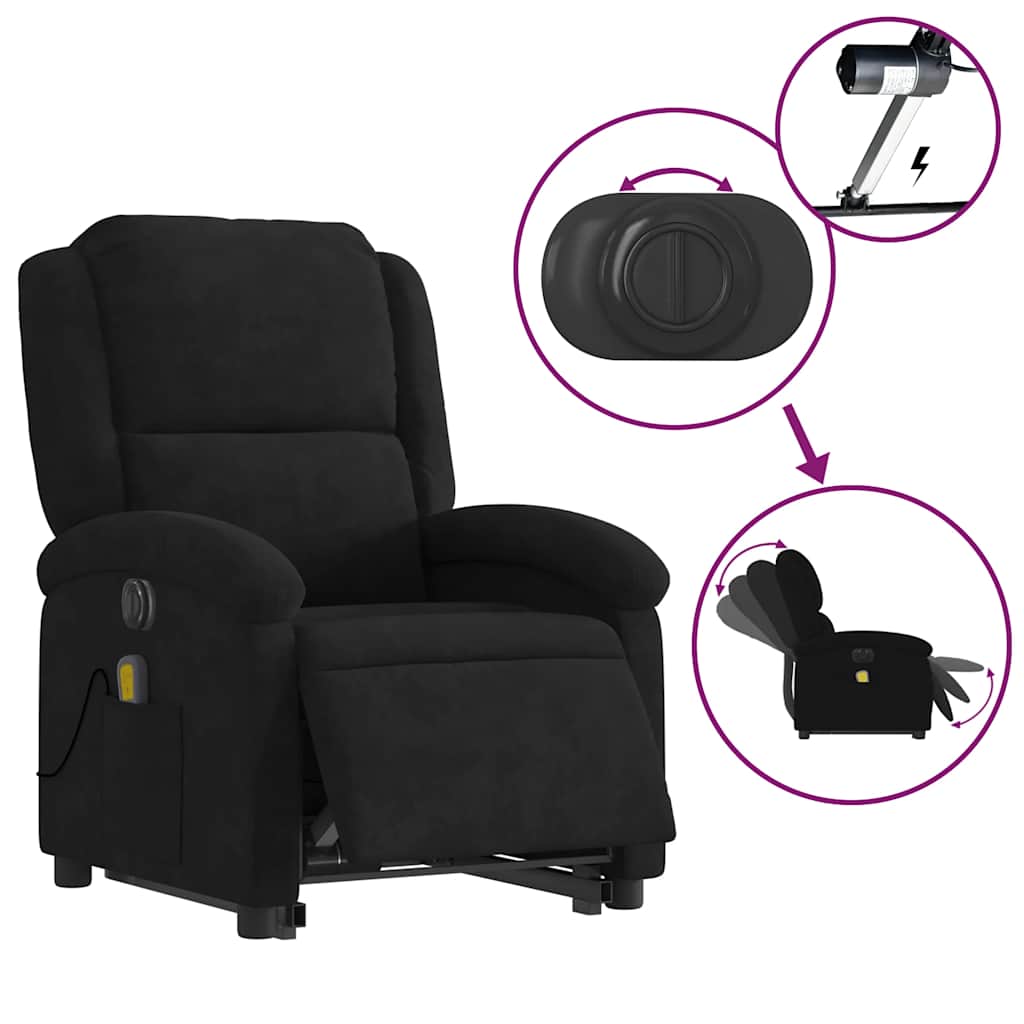 massagestol med løftefunktion velour sort