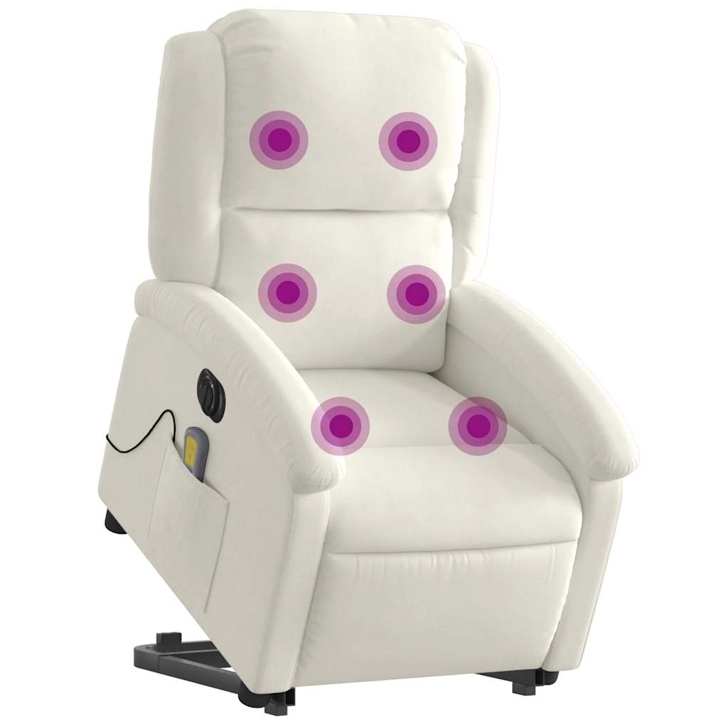 massagestol med løftefunktion velour cremefarvet