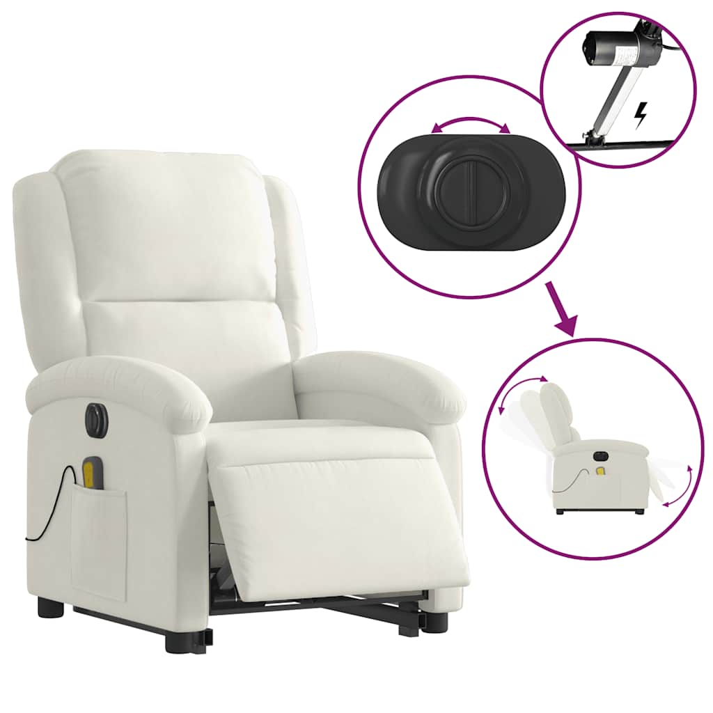 massagestol med løftefunktion velour cremefarvet