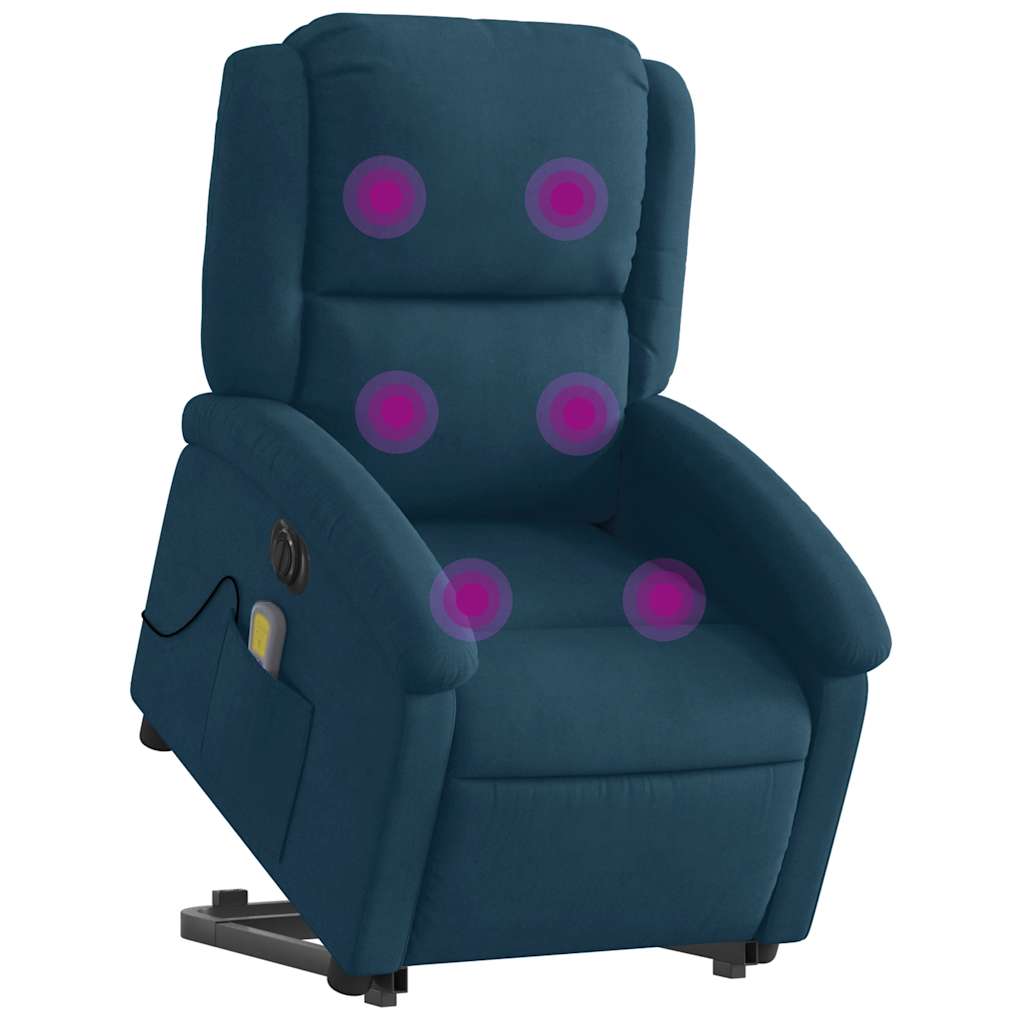 massagestol med løftefunktion velour blå