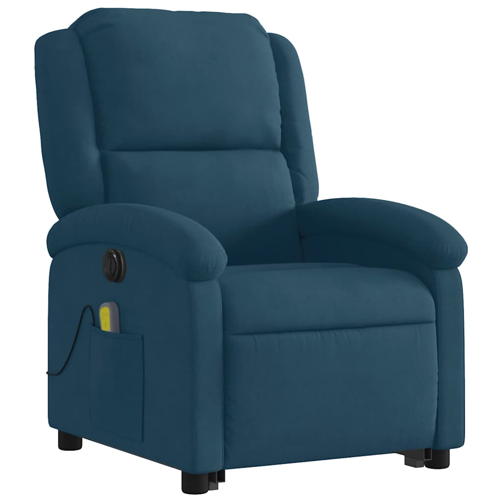 massagestol med løftefunktion velour blå