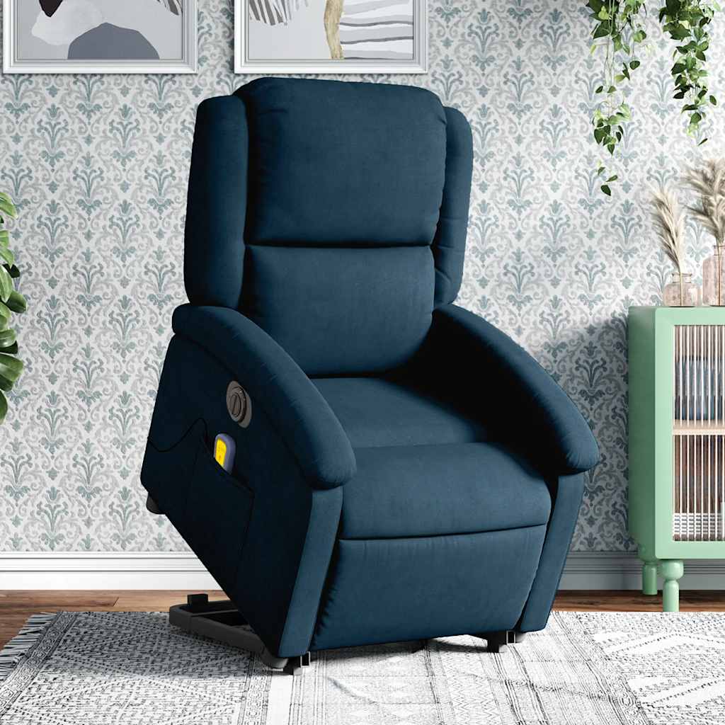 massagestol med løftefunktion velour blå