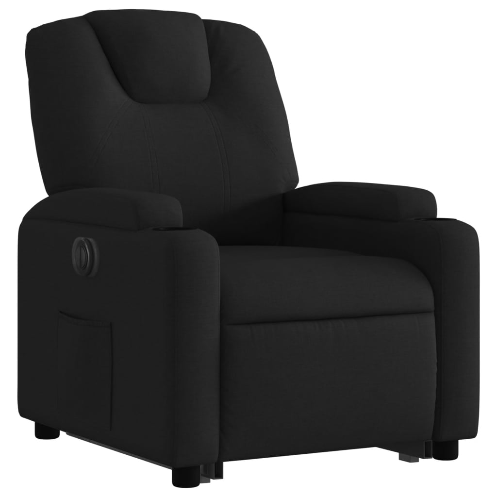 eldrevet lænestol med løftefunktion stof sort