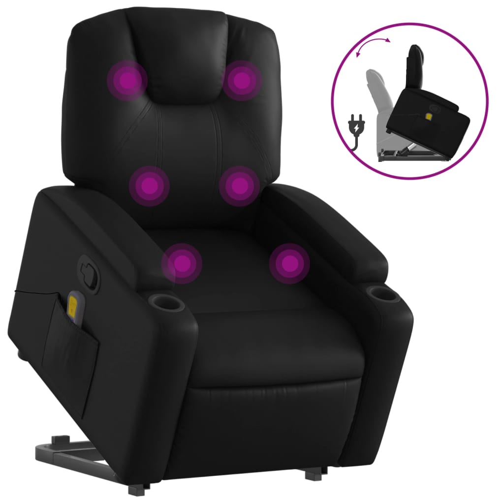 løftestol med massagefunktion kunstlæder sort