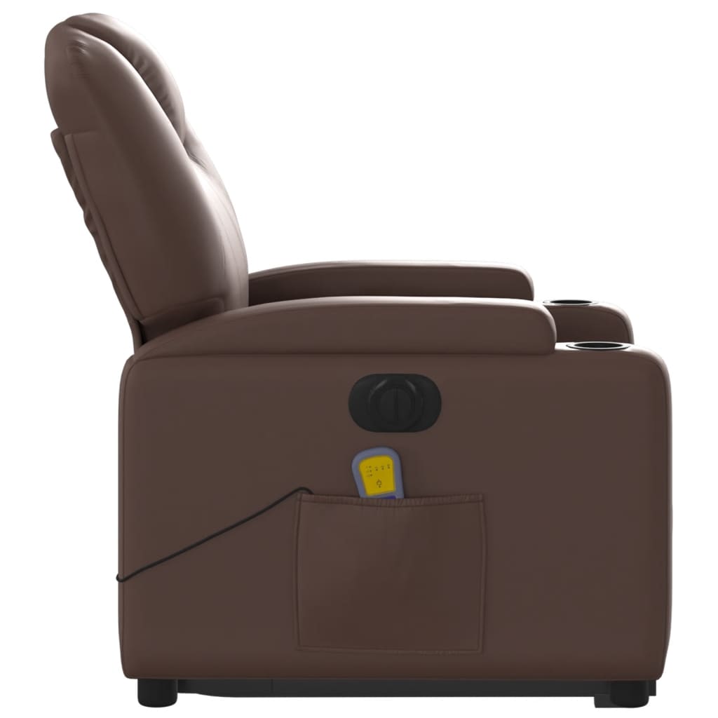 massagestol med løftefunktion kunstlæder brun