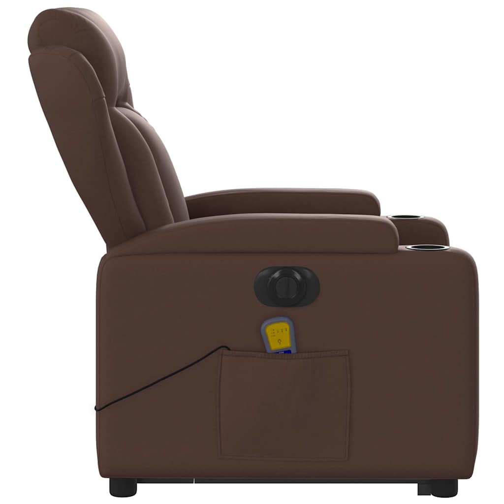 massagestol med løftefunktion kunstlæder brun