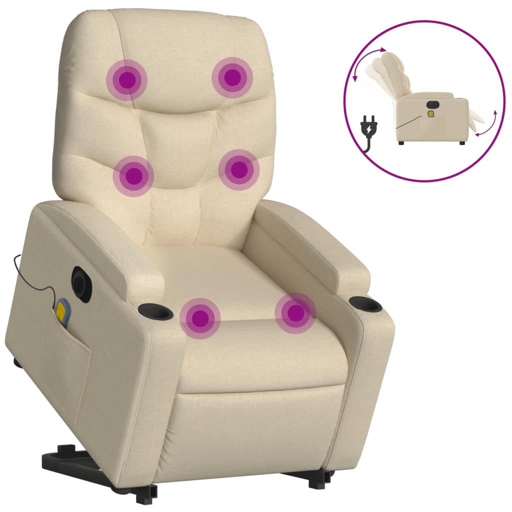 elektrisk massagestol med løftefunktion cremefarvet