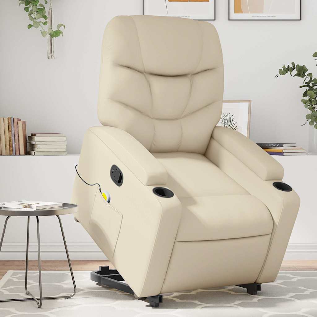 løftestol med massagefunktion kunstlæder cremefarvet