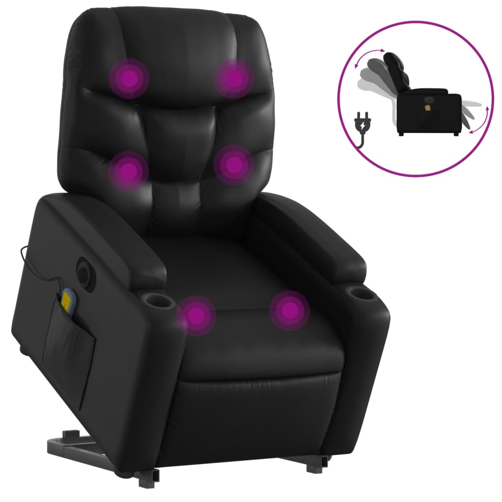 massagestol med løftefunktion kunstlæder sort