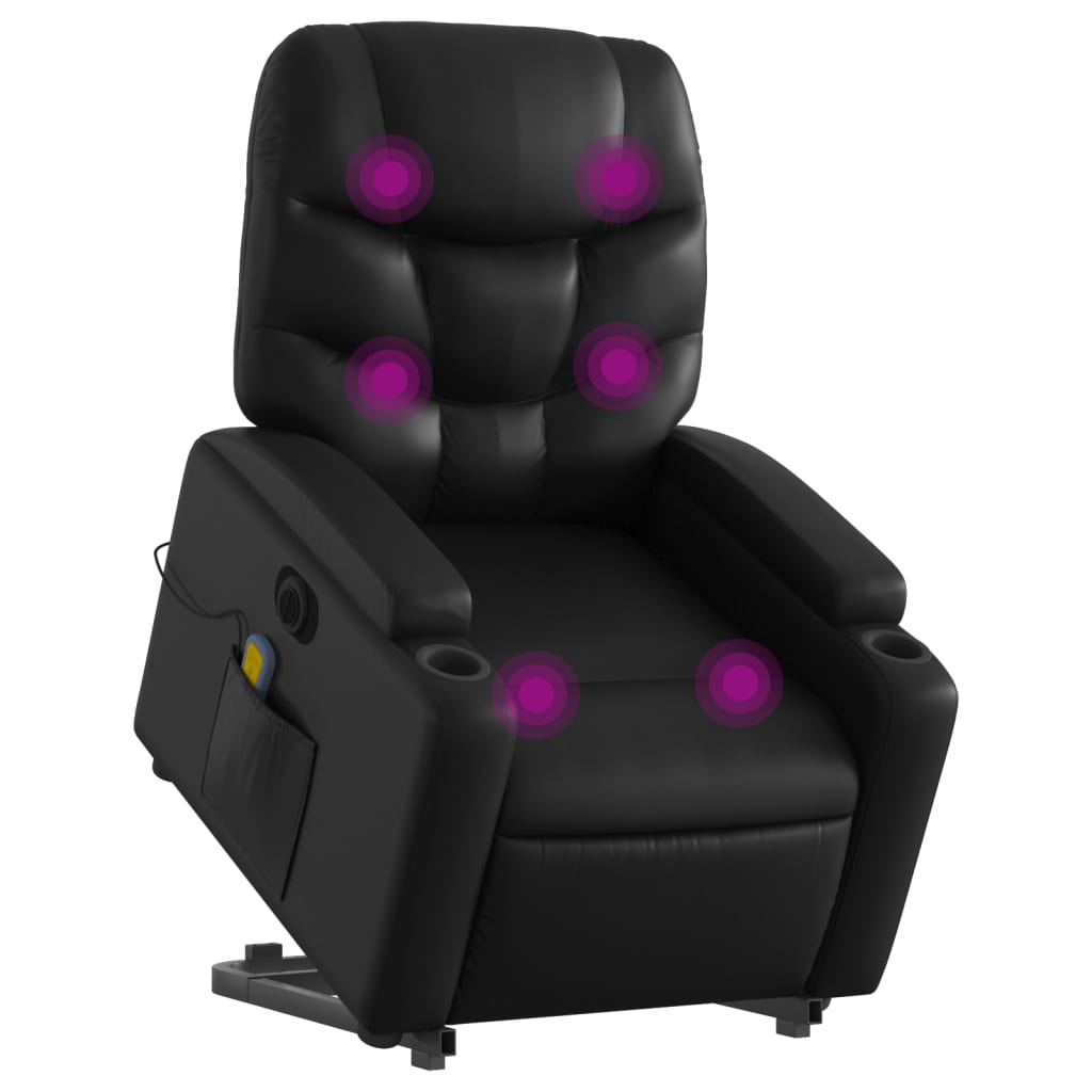 massagestol med løftefunktion kunstlæder sort