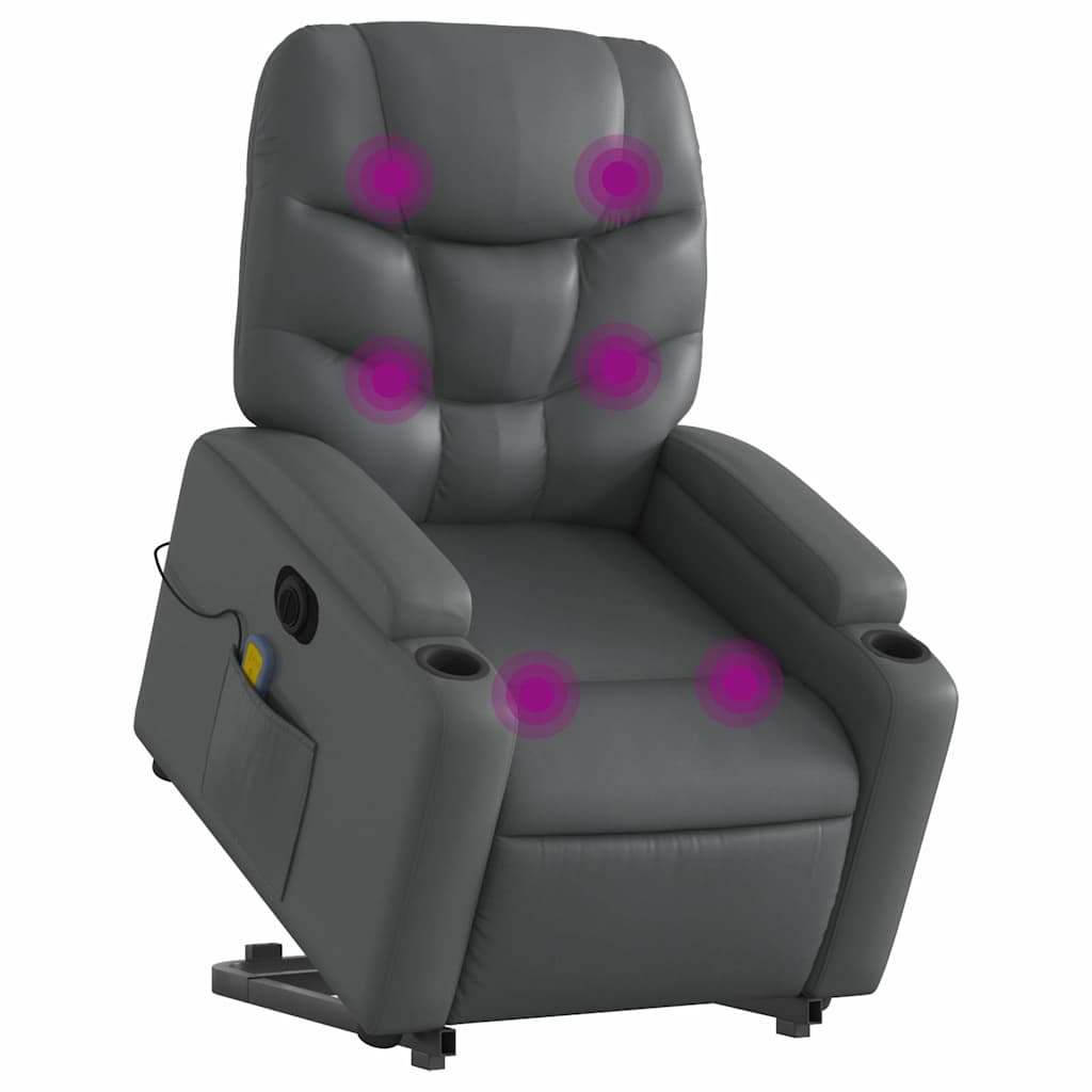 massagestol med løftefunktion kunstlæder grå