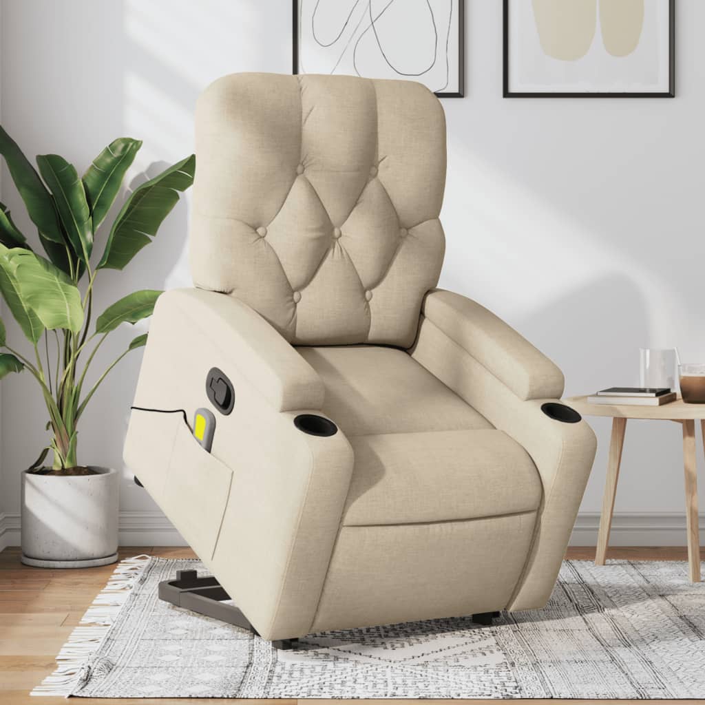 løftestol med massagefunktion stof cremefarvet