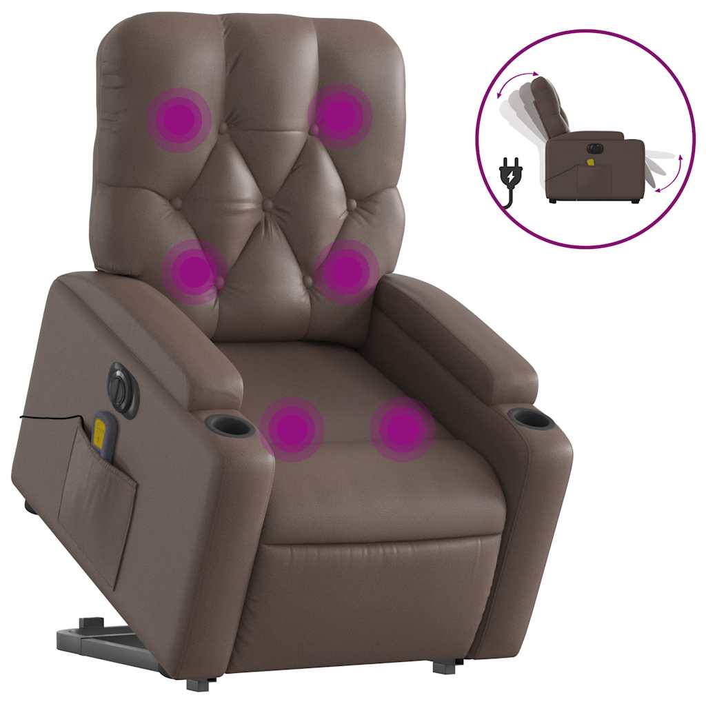 massagestol med løftefunktion kunstlæder brun