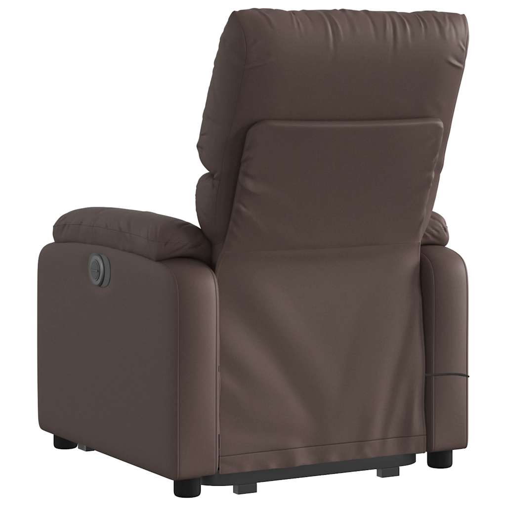 massagestol med løftefunktion kunstlæder brun