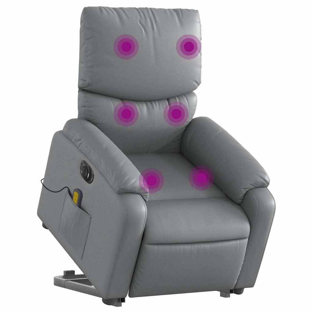 massagestol med løftefunktion kunstlæder grå