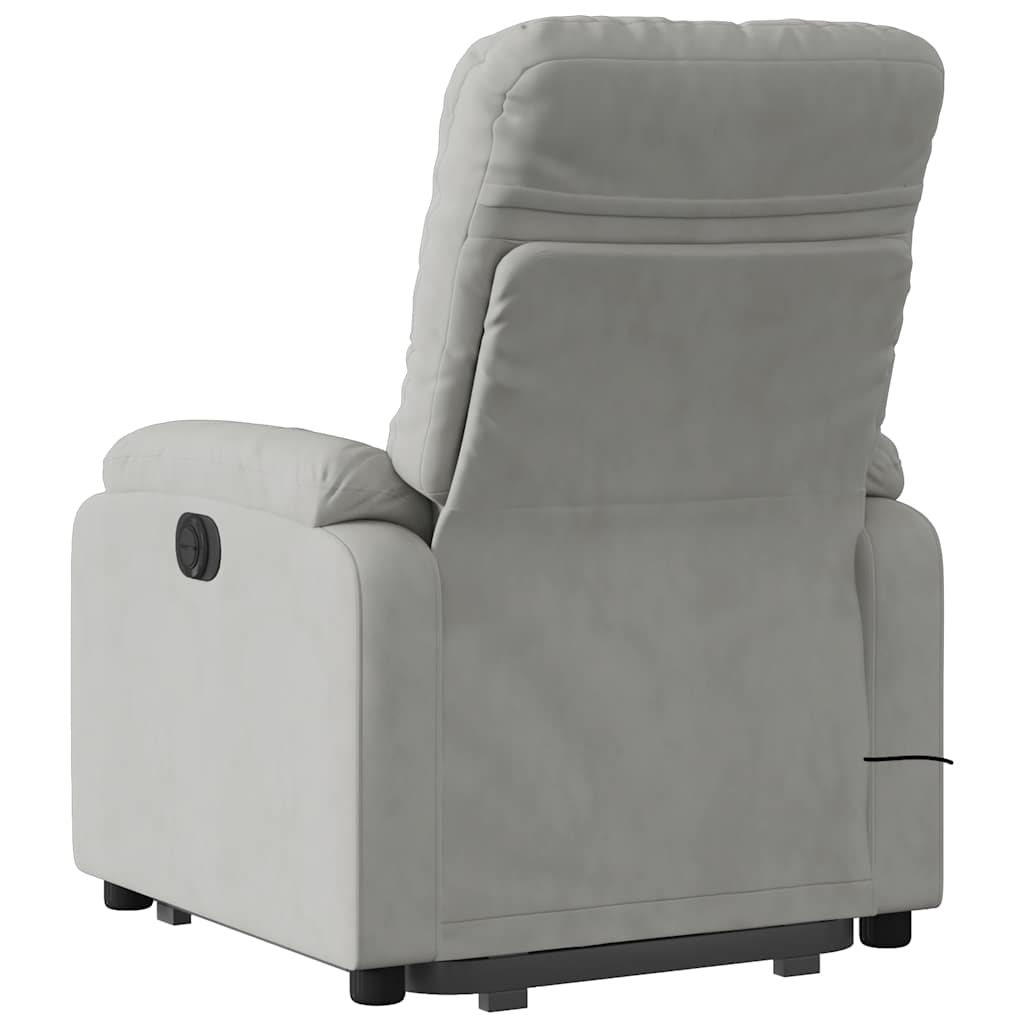 massagestol med løftefunktion mikrofiberstof lysegrå