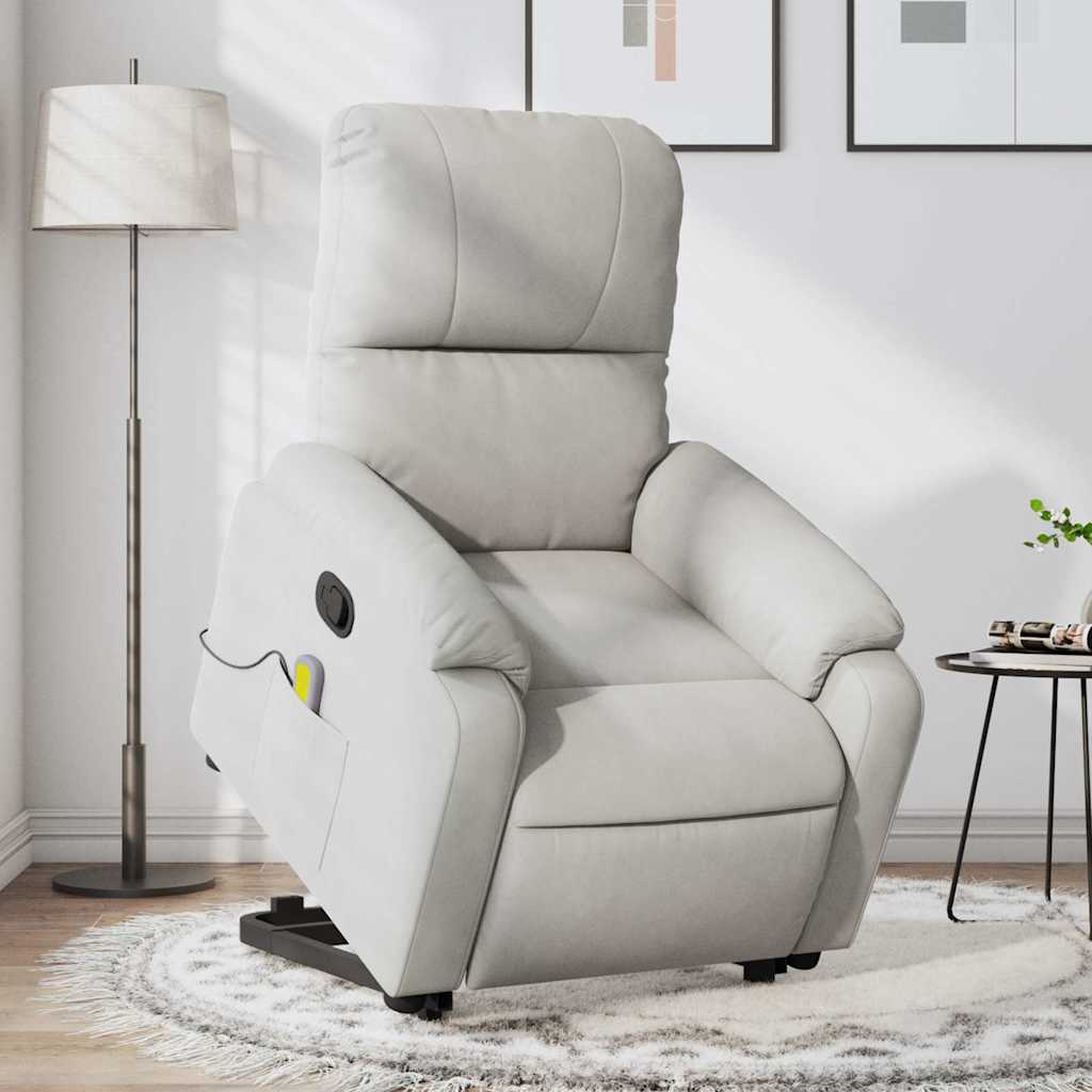 massagestol med løftefunktion mikrofiberstof lysegrå