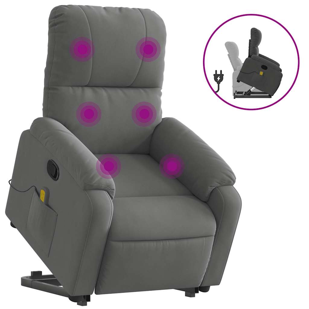 massagestol med løftefunktion mikrofiberstof mørkegrå
