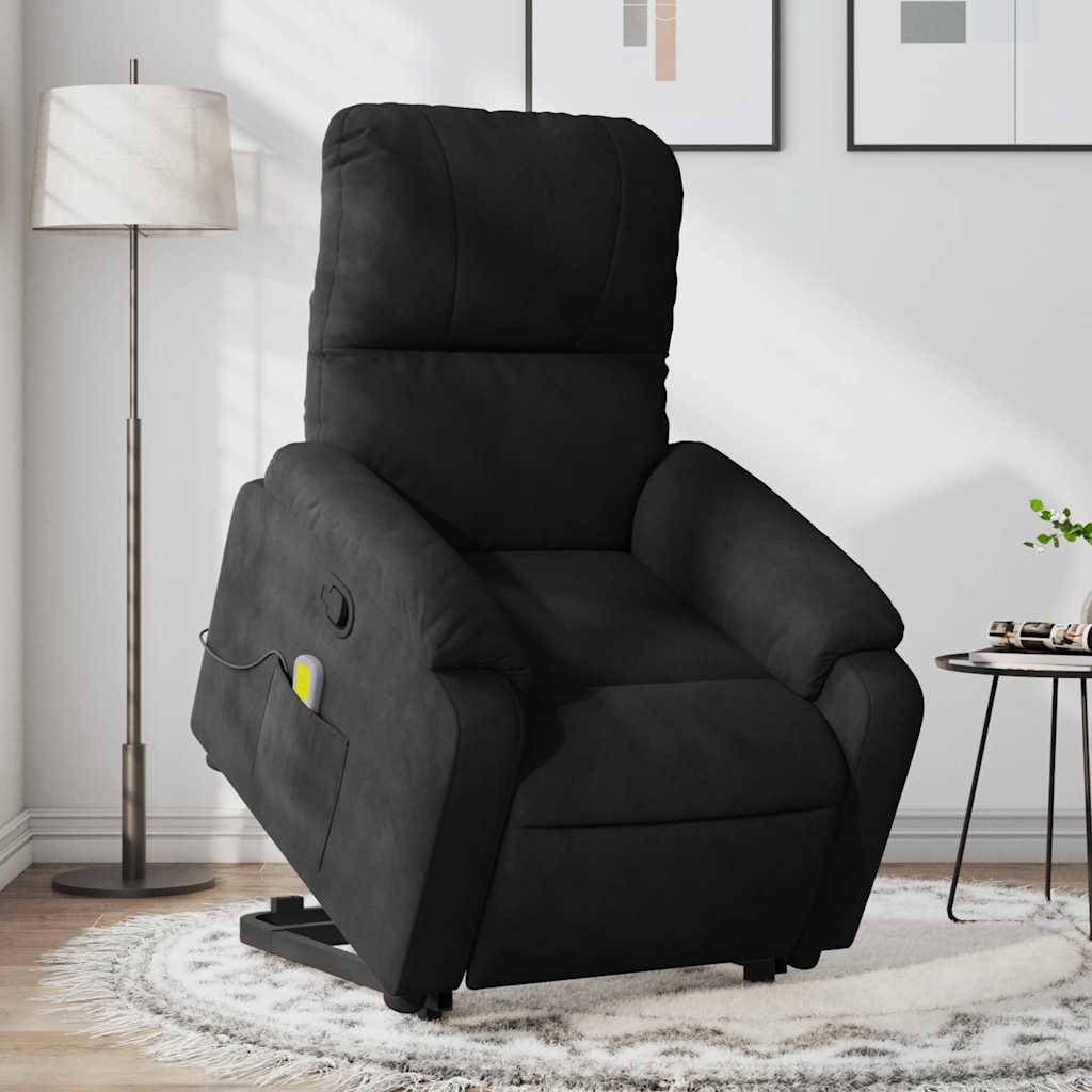 massagestol med løftefunktion mikrofiberstof sort