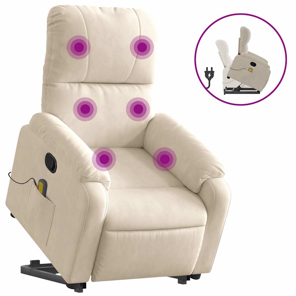 massagestol med løftefunktion mikrofiberstof beige