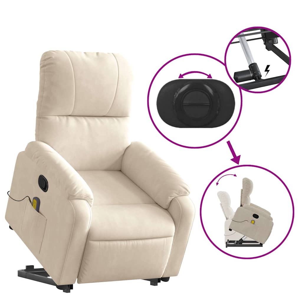 massagestol med løftefunktion mikrofiberstof beige