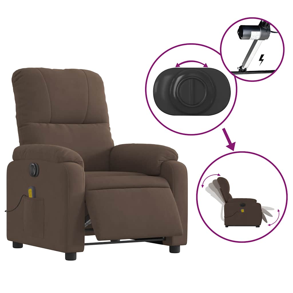 massagestol med løftefunktion mikrofiberstof brun