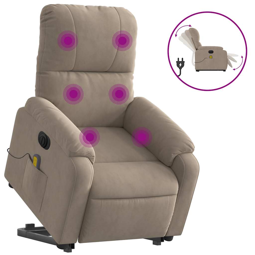 massagestol med løftefunktion mikrofiberstof gråbrun