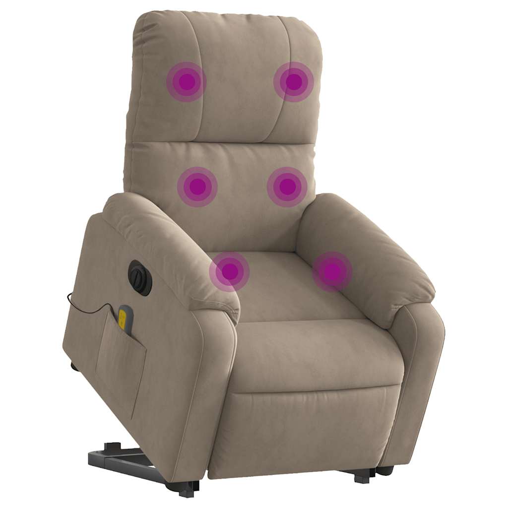 massagestol med løftefunktion mikrofiberstof gråbrun