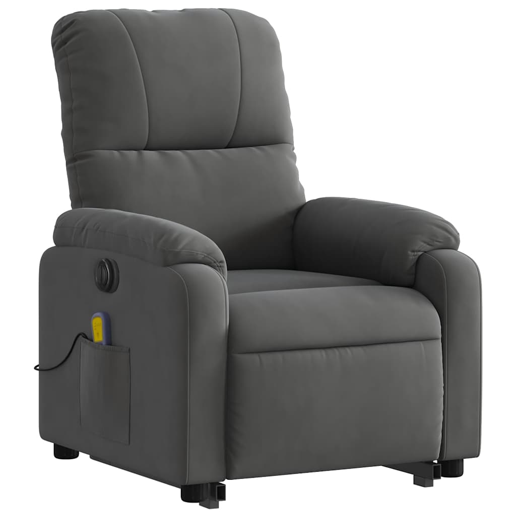massagestol med løftefunktion mikrofiberstof mørkegrå