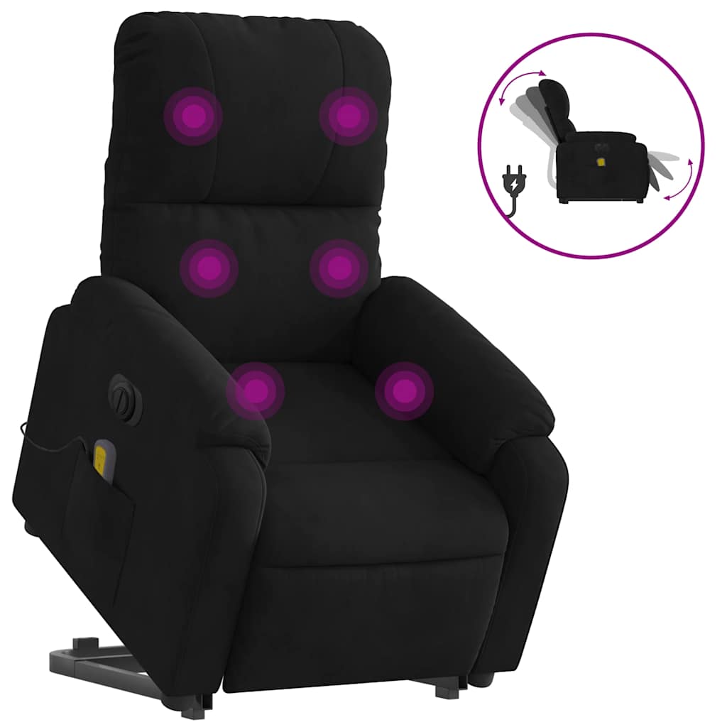 massagestol med løftefunktion mikrofiberstof sort