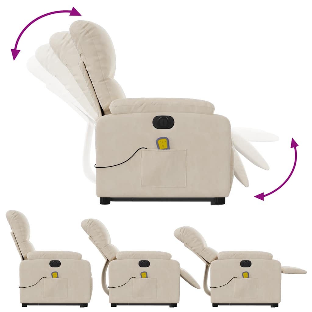 massagestol med løftefunktion mikrofiberstof beige