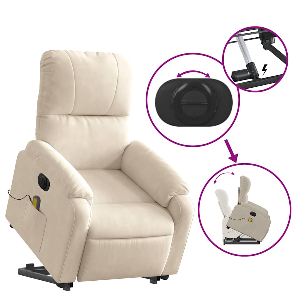 massagestol med løftefunktion mikrofiberstof beige