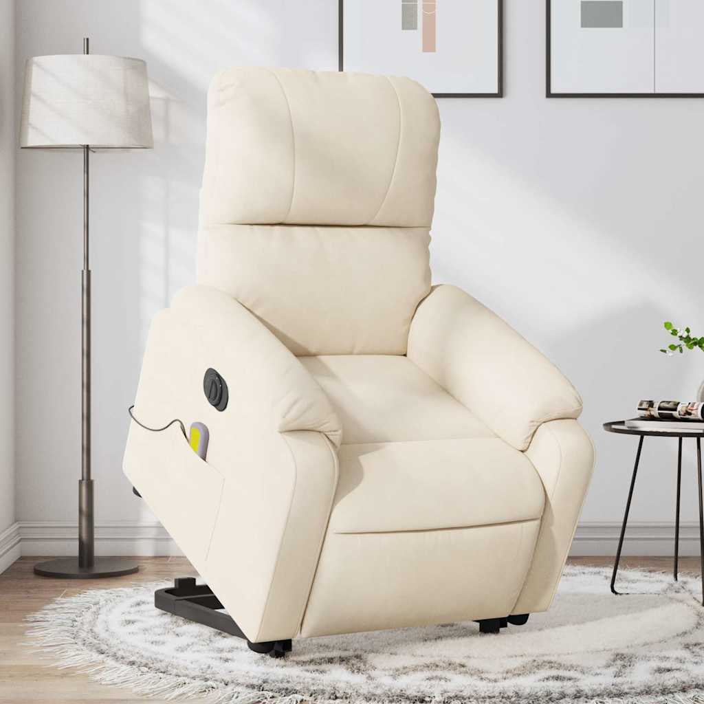 massagestol med løftefunktion mikrofiberstof beige