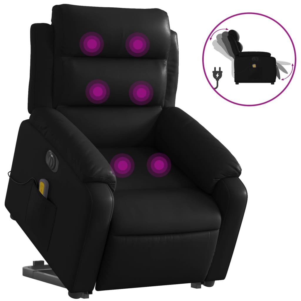 massagestol med løftefunktion kunstlæder sort