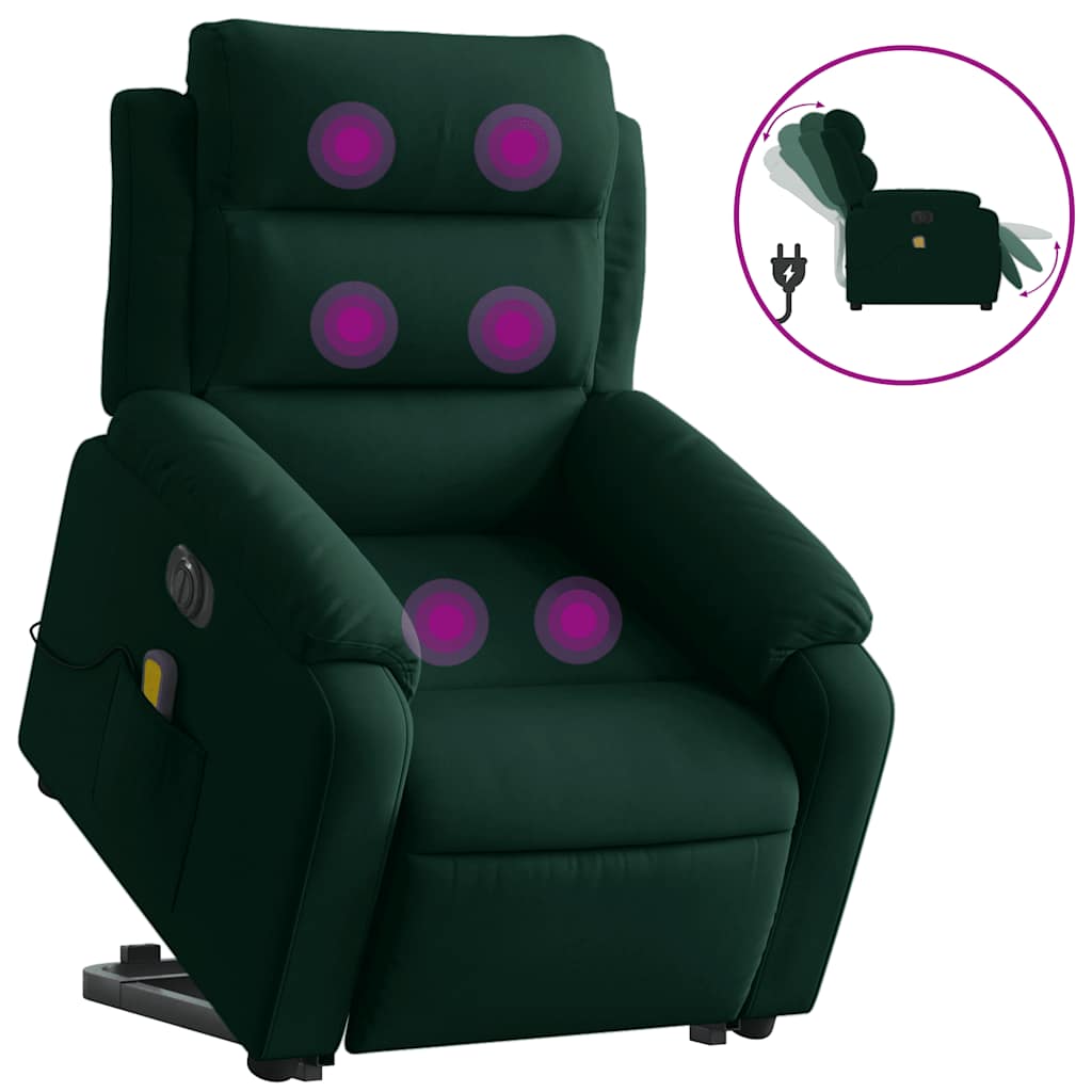 massagestol med løftefunktion velour mørkegrøn