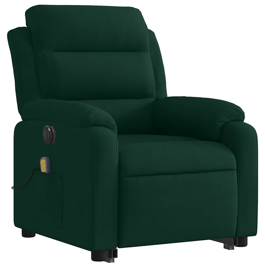 massagestol med løftefunktion velour mørkegrøn