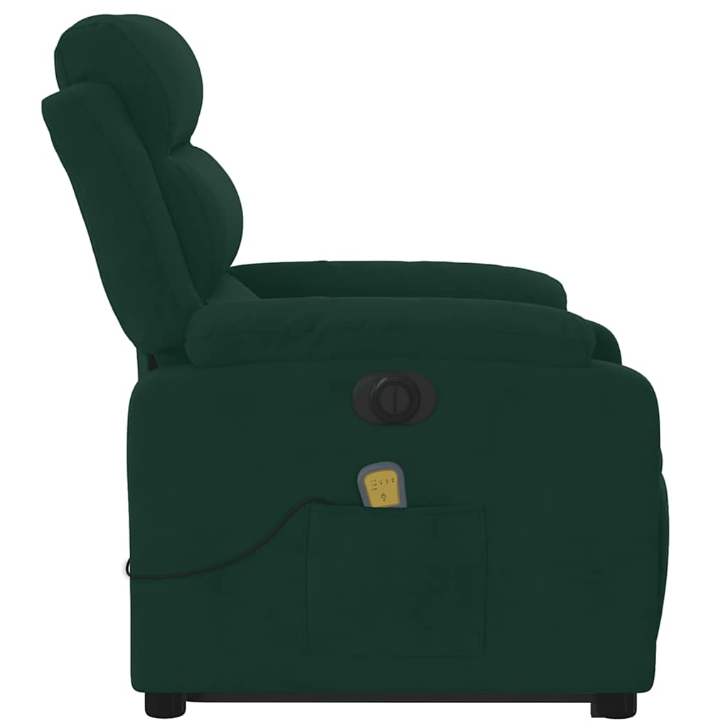massagestol med løftefunktion velour mørkegrøn