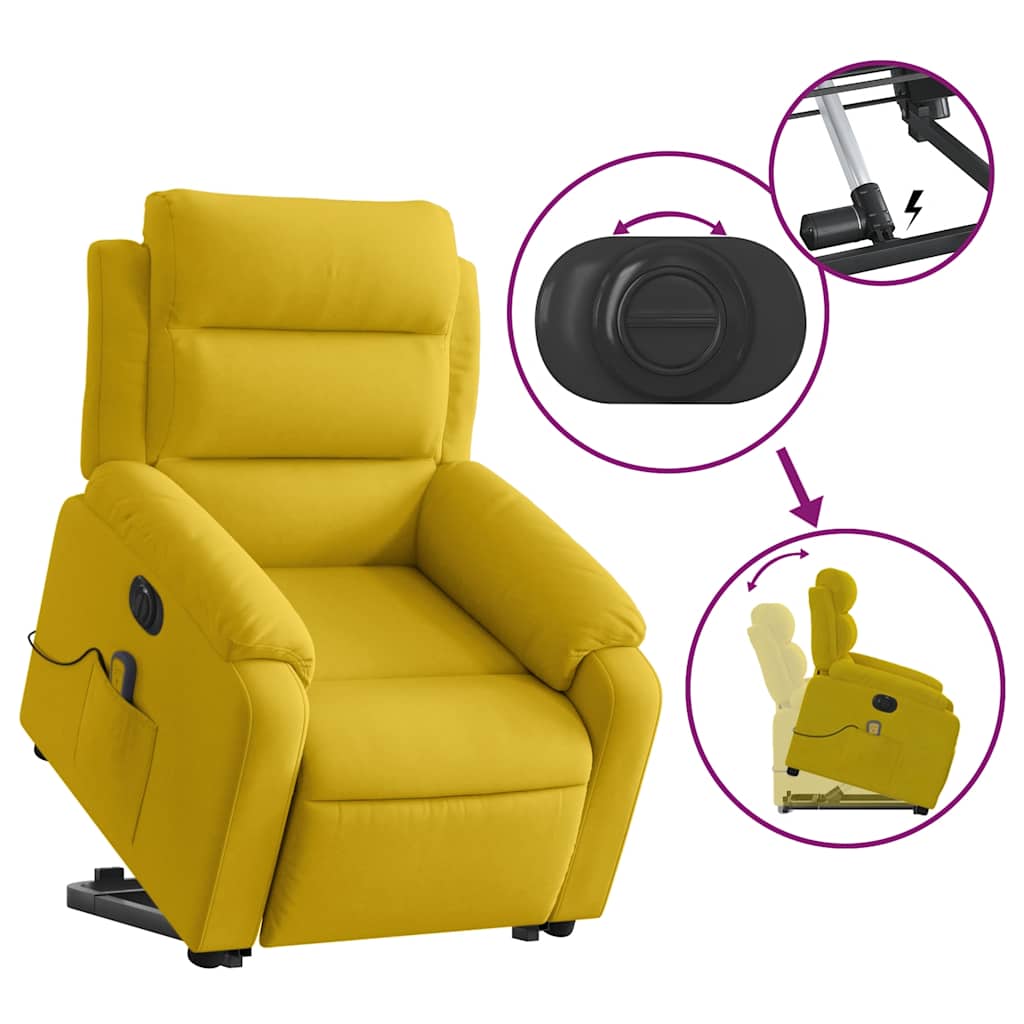 løftestol med massagefunktion velour gul